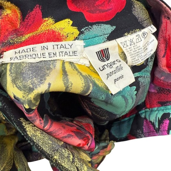 Vintage Emanuel Ungaro Silk Blouse Size 6 Black Floral 70s 80s Designer Italy - Picture 8 of 12